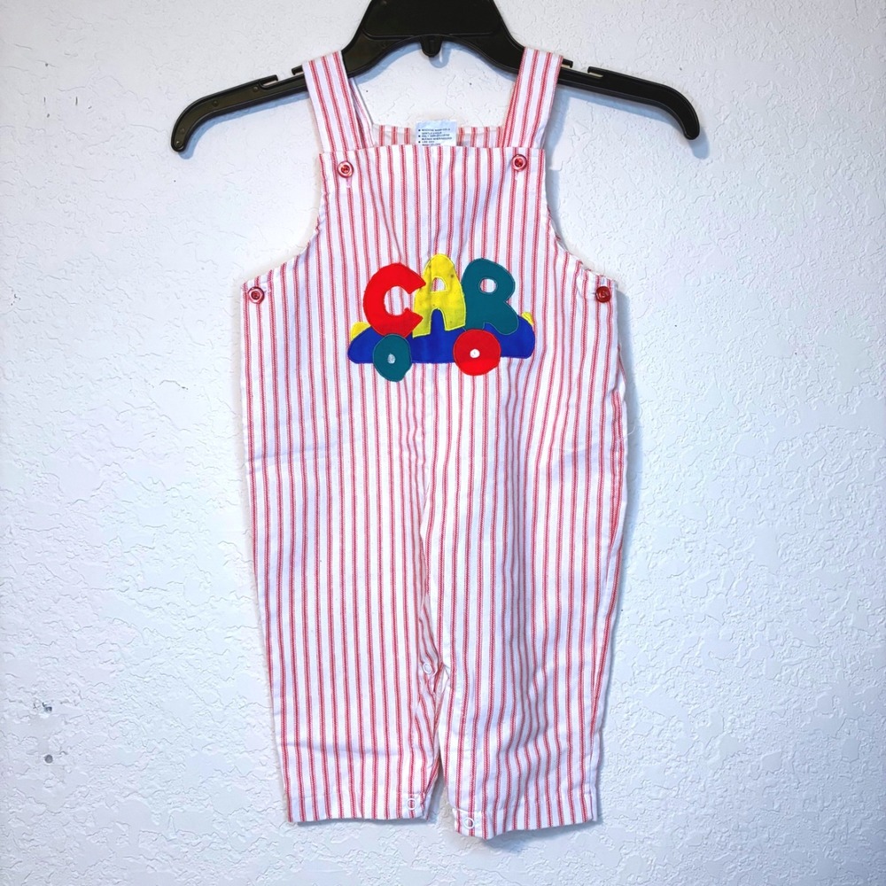 Little Me By Little Kids Car Overalls Red White Stripe 18 Mo Railroad Vintage